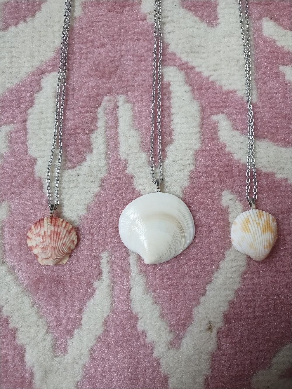 Seashell Pendant Necklace Trio - Pink & White Shells